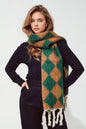 Chunky Scarf in Argyle Pattern in  Green