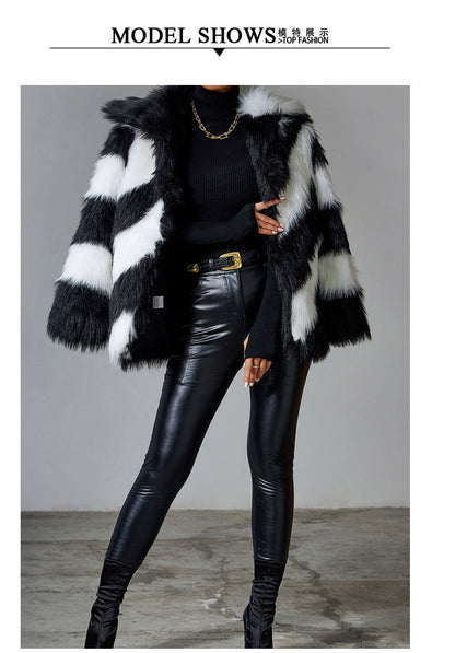 Black Faux Rabbit Fur Coat