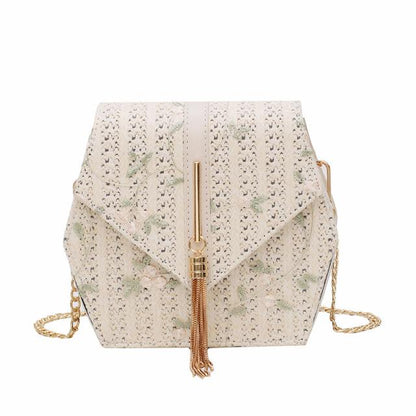 Hexagon Style Straw Lace Embroidery Bag