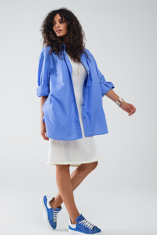 Super Oversized High Low Shirt in Blue