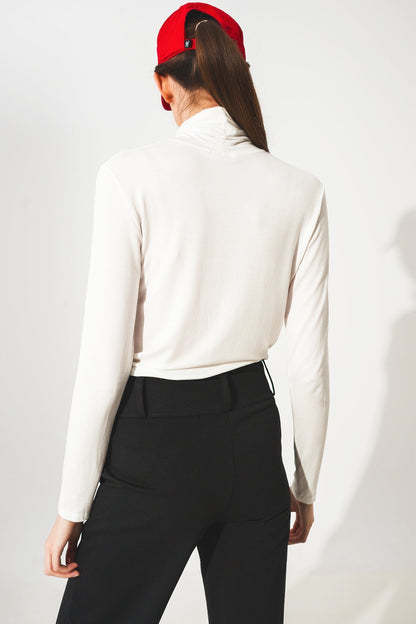 High Neck Long Sleeve Top in Cream Modal