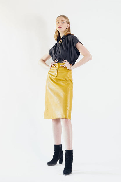 Power Woman- Mustard Leather Skirt