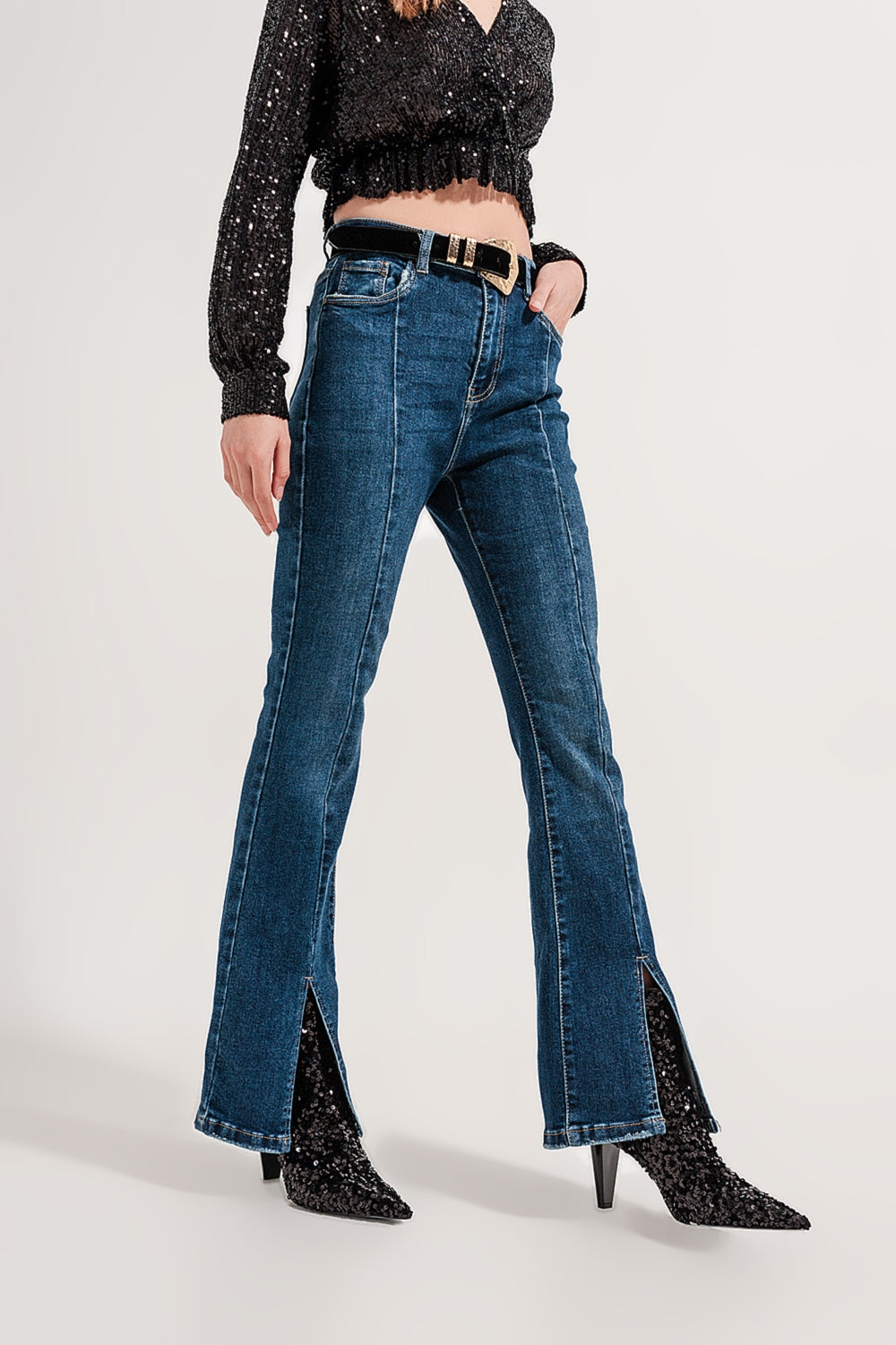 Flare Jeans With Split Hem