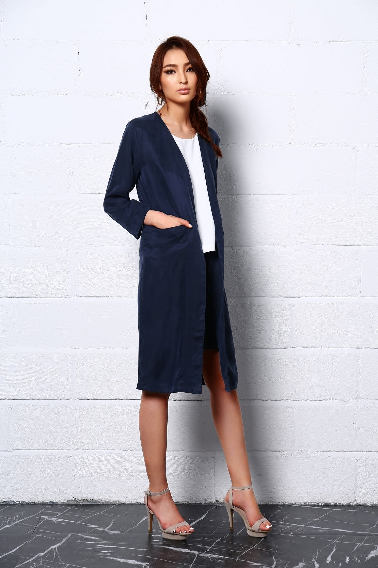 Night Dance Long Coat in Blue