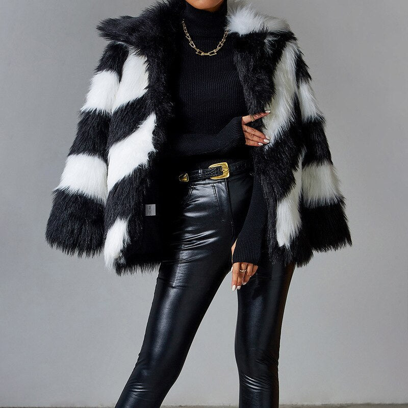 Black Faux Rabbit Fur Coat