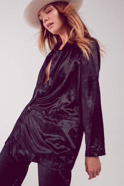 Black Velvet Oversized Blazer