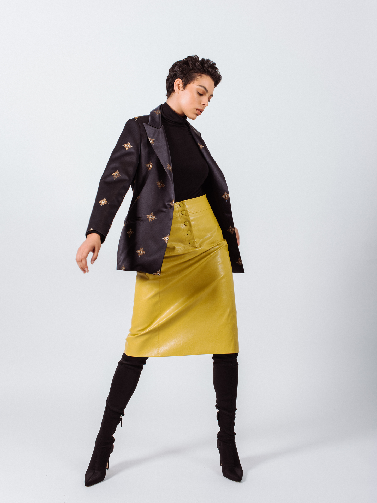 Power Woman- Mustard Leather Skirt