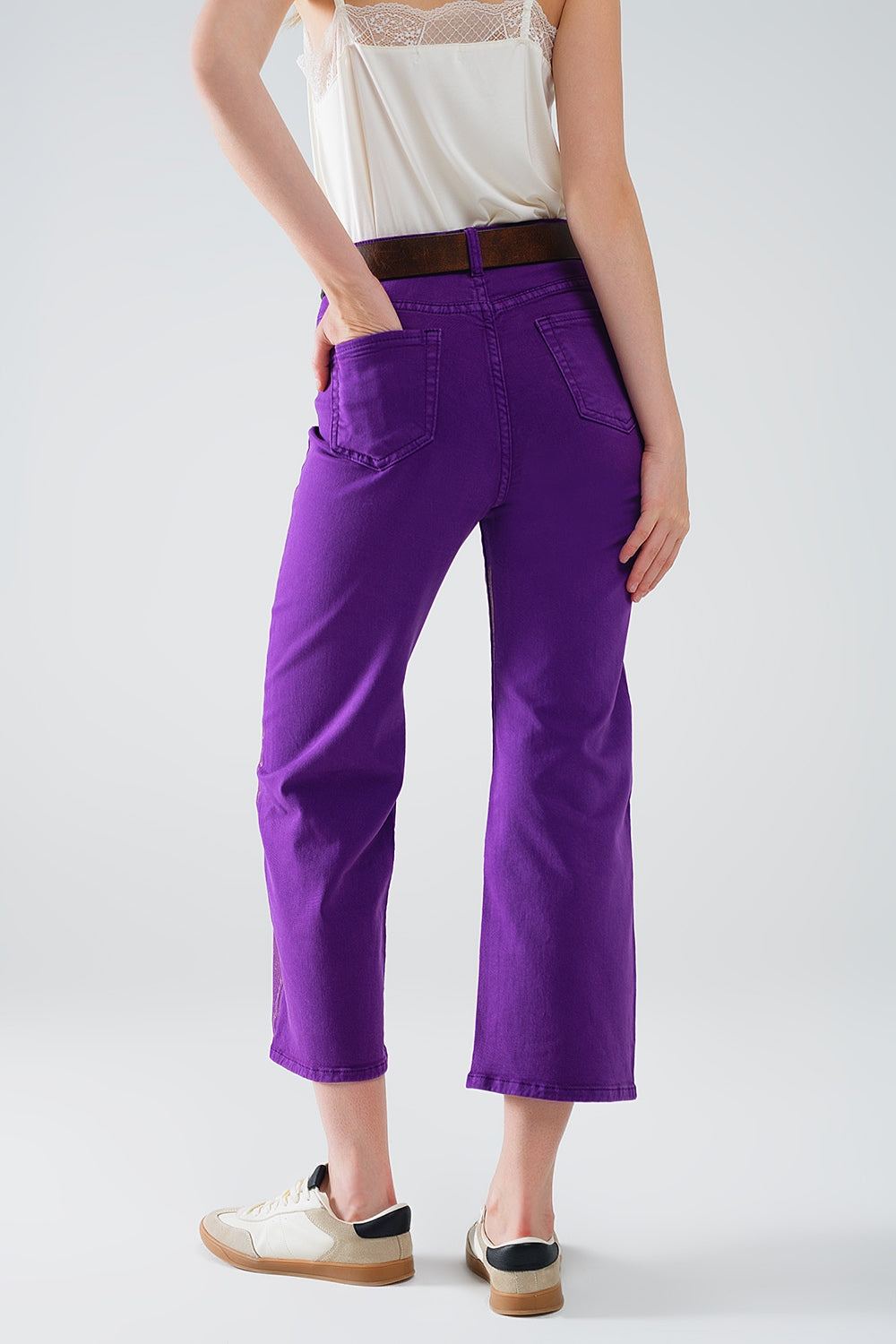 Purple Wide Leg Jeans With Metallic Finish in Gold