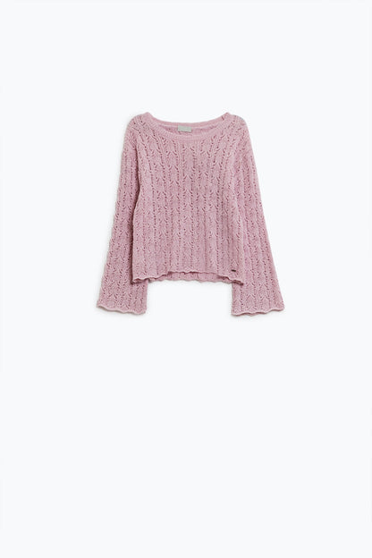 Pink Sweater With Flared Sleeves