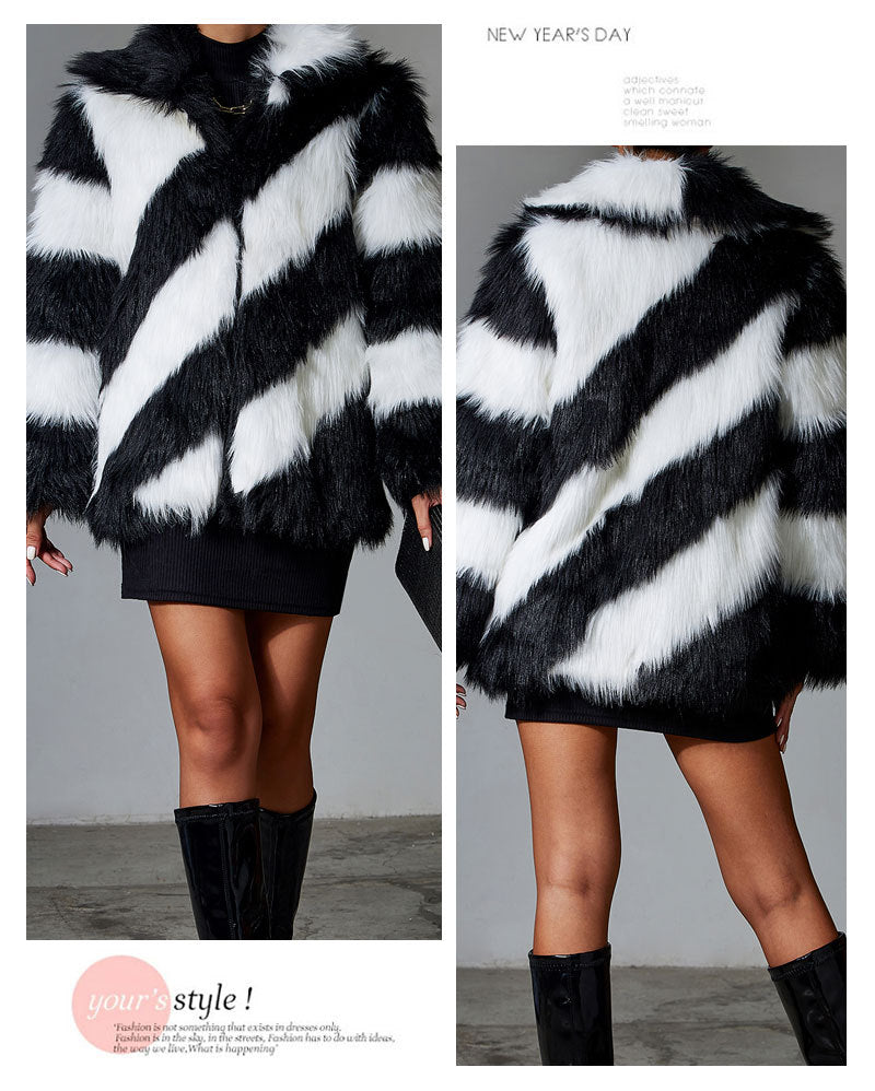 Black Faux Rabbit Fur Coat