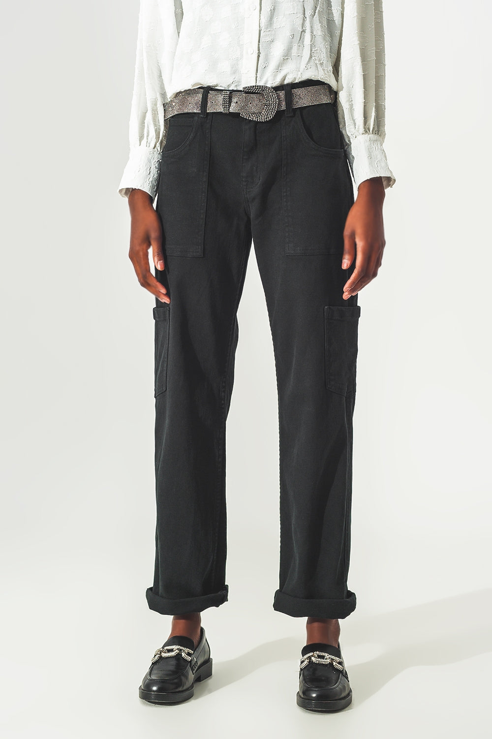 Straight Leg Cargo Pants in Black