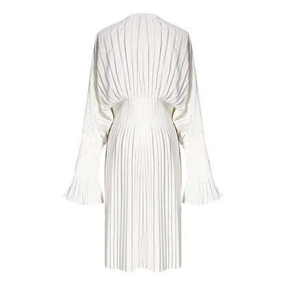 Sakiya Pleated Long Sleeve Shirt Dress - White