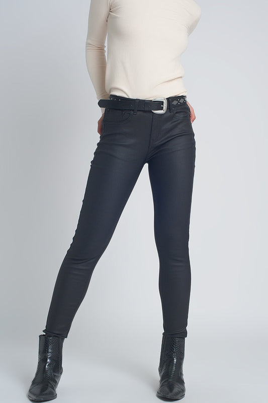 Faux Leather Skinny Trousers in Black Colour