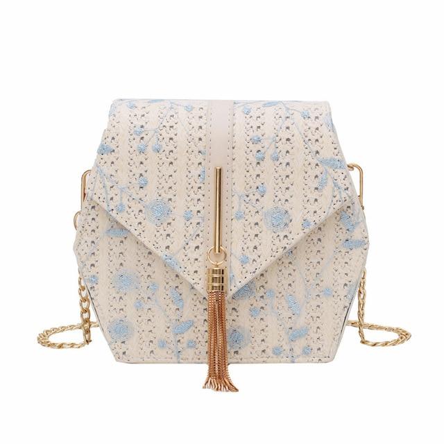 Hexagon Style Straw Lace Embroidery Bag