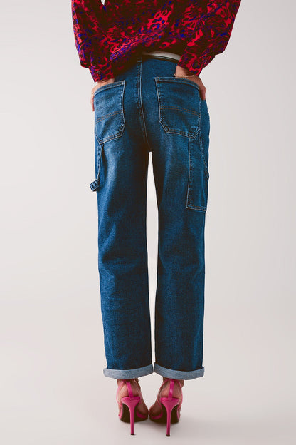 Cotton Boyfriend Jeans With Stretch in Medium Blue