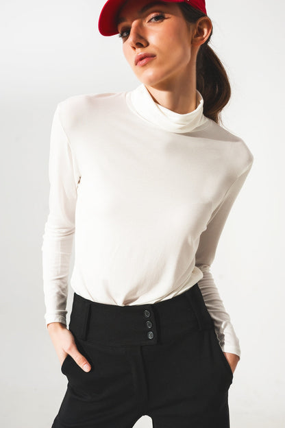 High Neck Long Sleeve Top in Cream Modal