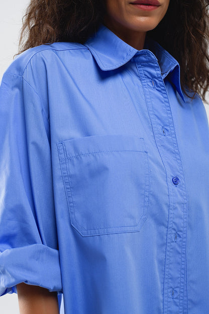 Super Oversized High Low Shirt in Blue