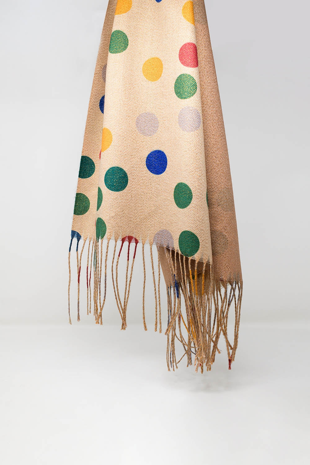 Multicolored Polka Dot Soft Scarf in Beige