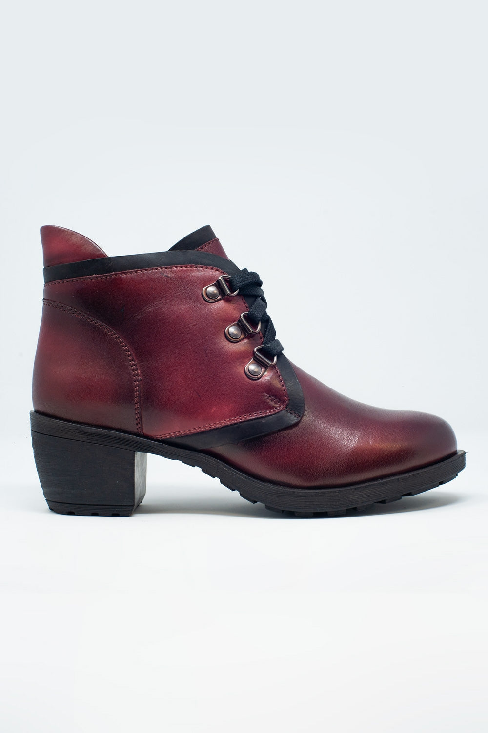 Lace Up Boot in Maroon