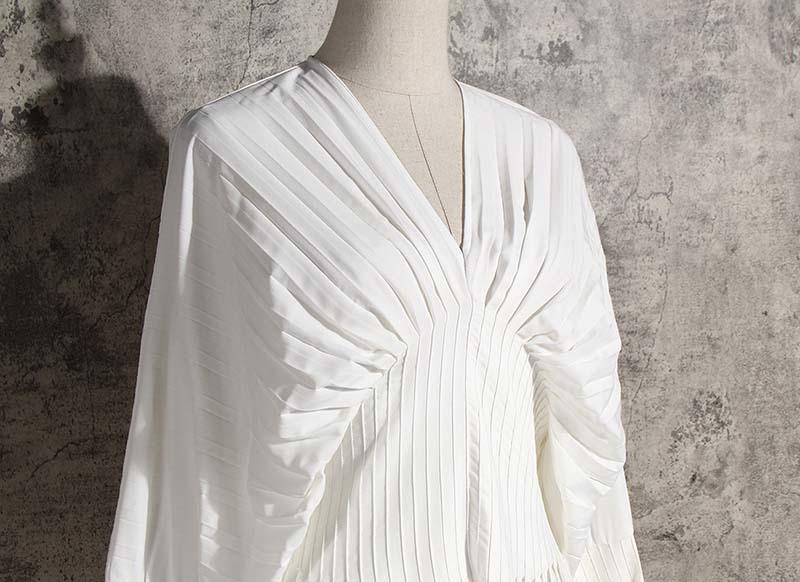 Sakiya Pleated Long Sleeve Shirt Dress - White