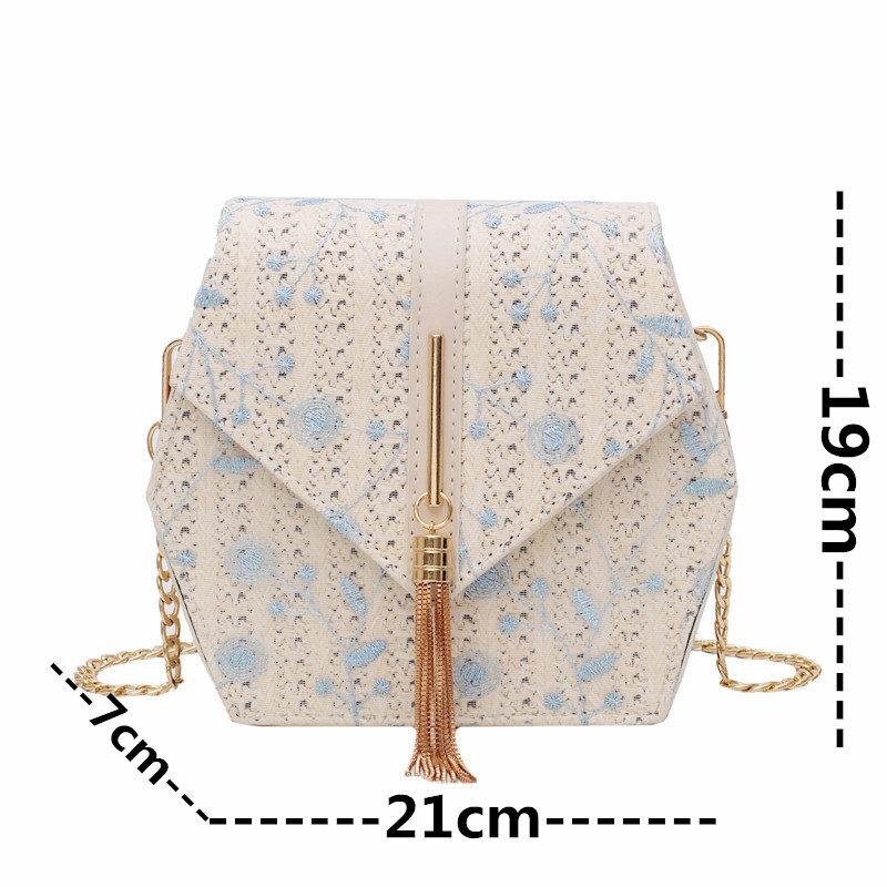 Hexagon Style Straw Lace Embroidery Bag