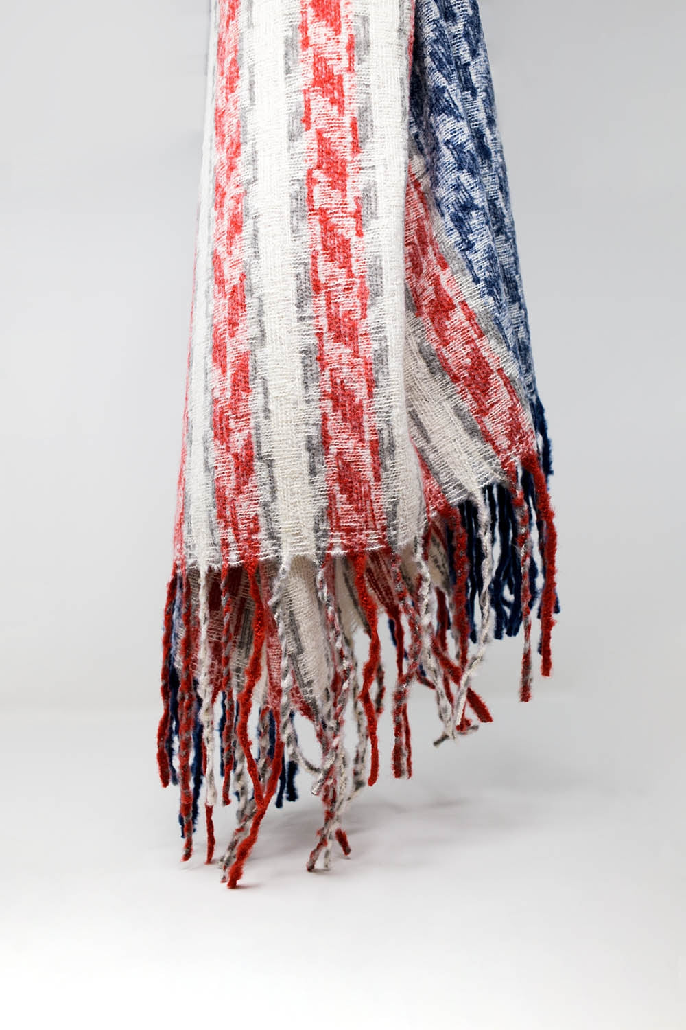 Houndstooth Style Americana Scarf in White Red and Blue