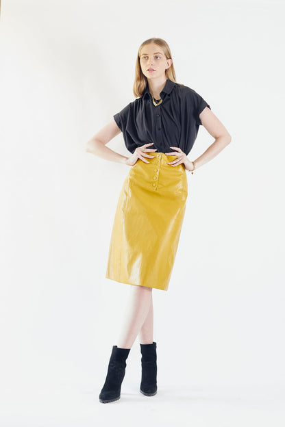 Power Woman- Mustard Leather Skirt