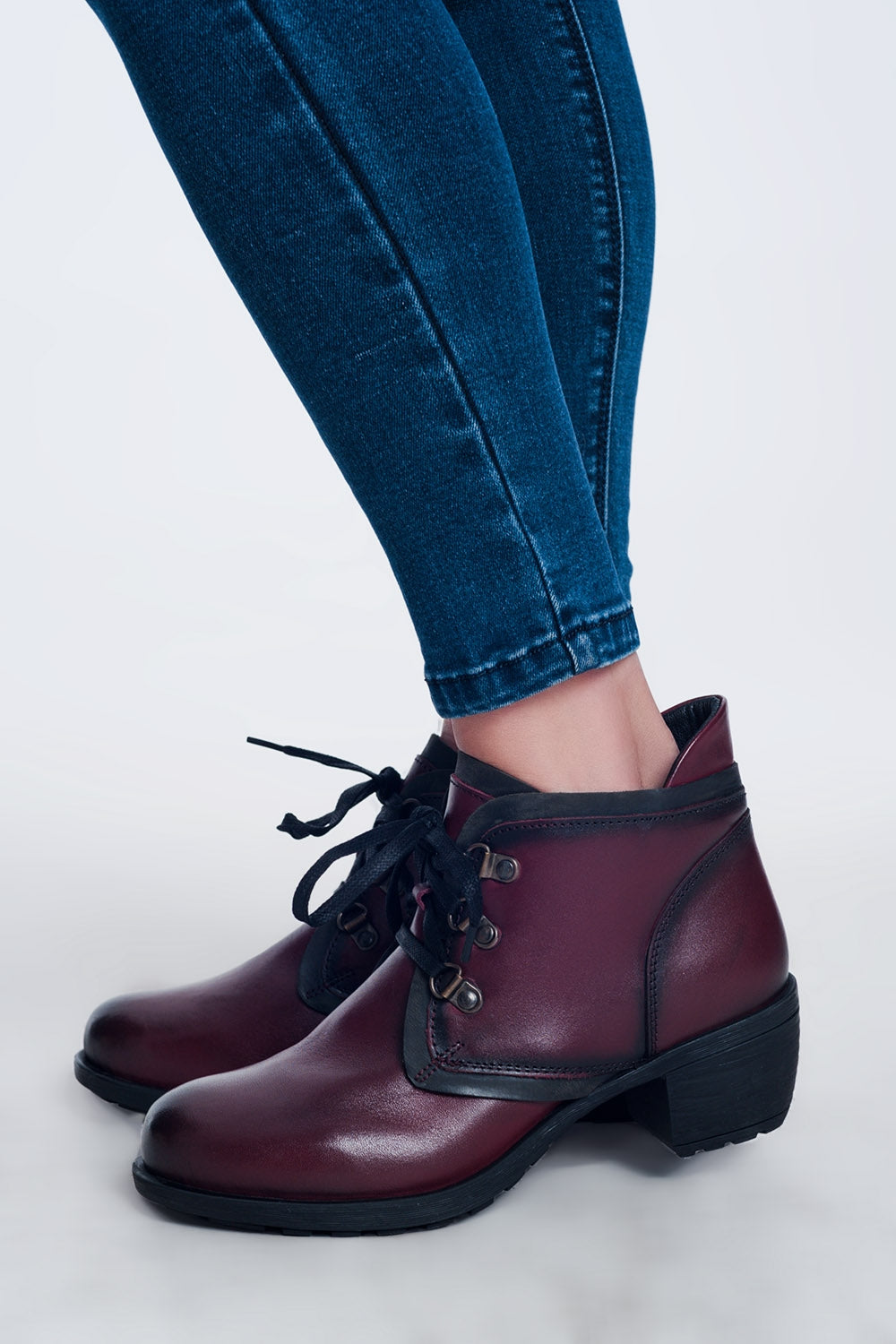 Lace Up Boot in Maroon