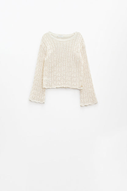 Cream Sweater With Flared Sleeves