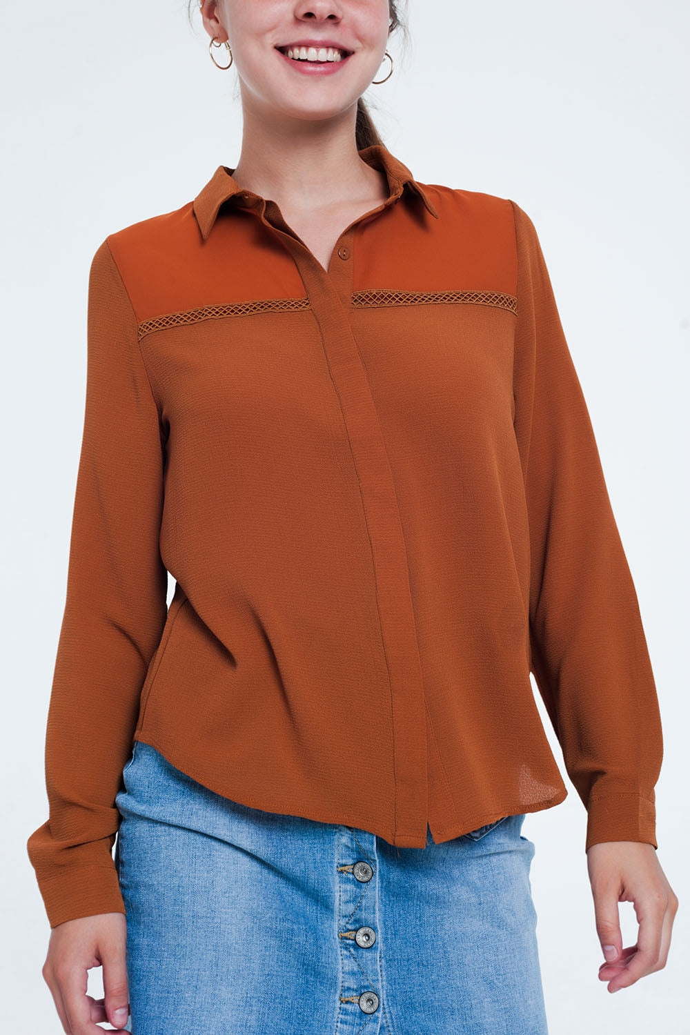 Front Insert Blouse Orange