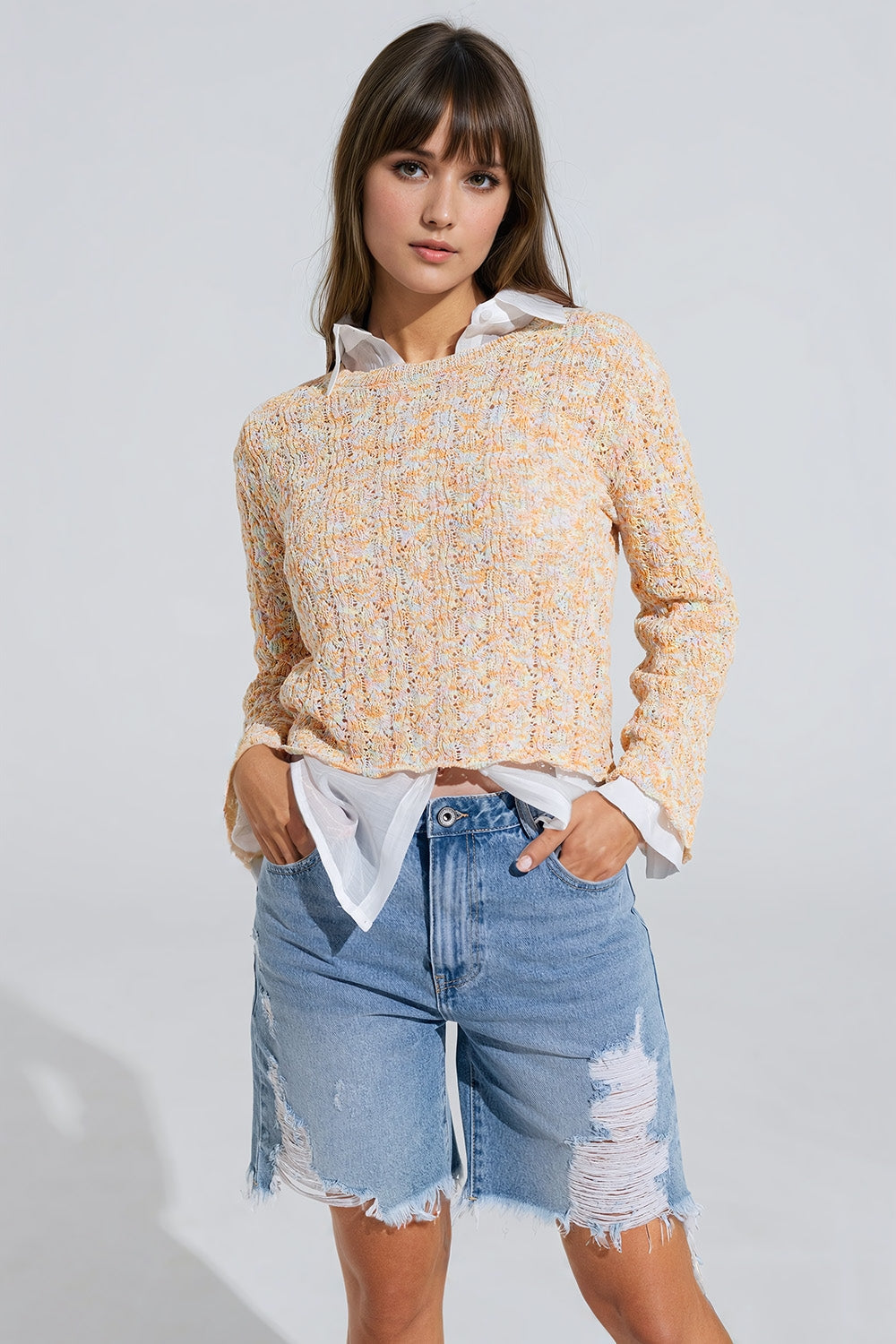 Multicolor Sweater With Flared Sleeves