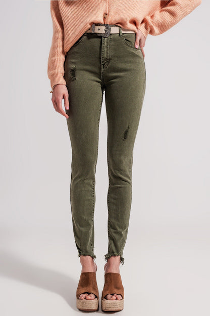 Ripped Skinny Jean in Green