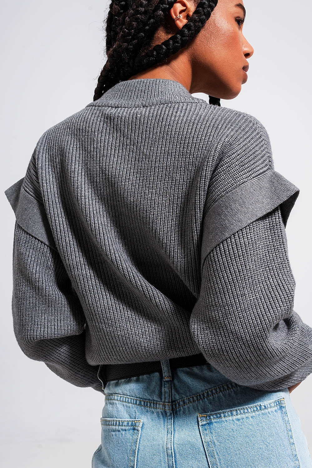 Sleeve Detail Jumper in Gray Color