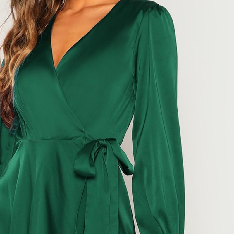 V-Neck Belted Wrap Asymmetric Party Maxi Dress