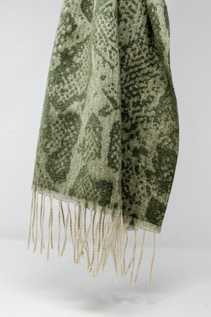 Green Snake Print Scarf With Bangs