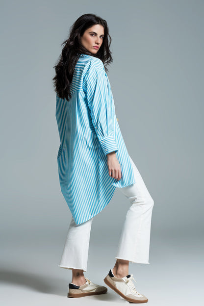 Light Blue Oversized Blouse With White Stripes