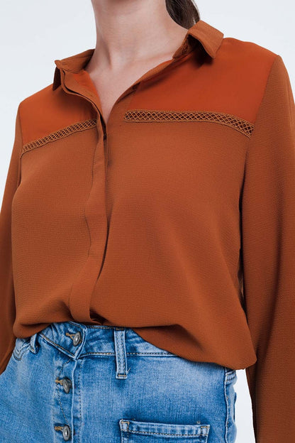 Front Insert Blouse Orange