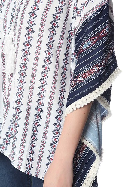 Navy Oversized Poncho Top in Tribe Print