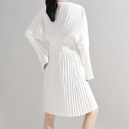 Sakiya Pleated Long Sleeve Shirt Dress - White