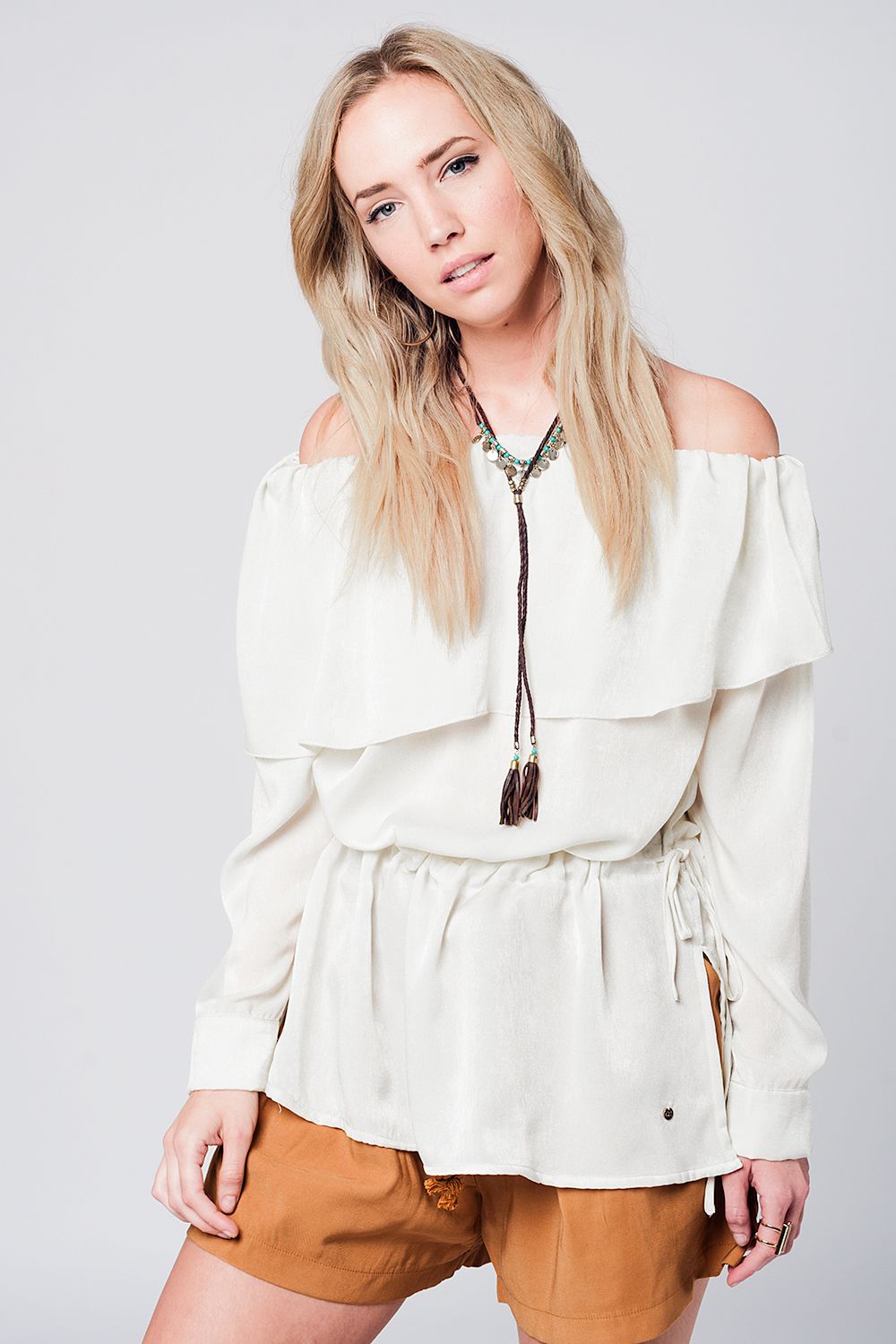 Soft Beige Blouse With Drawstring