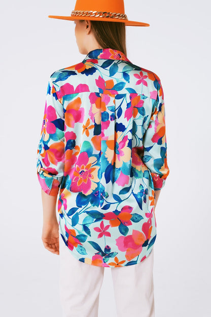 Soft Satin Blouse With Flower Print