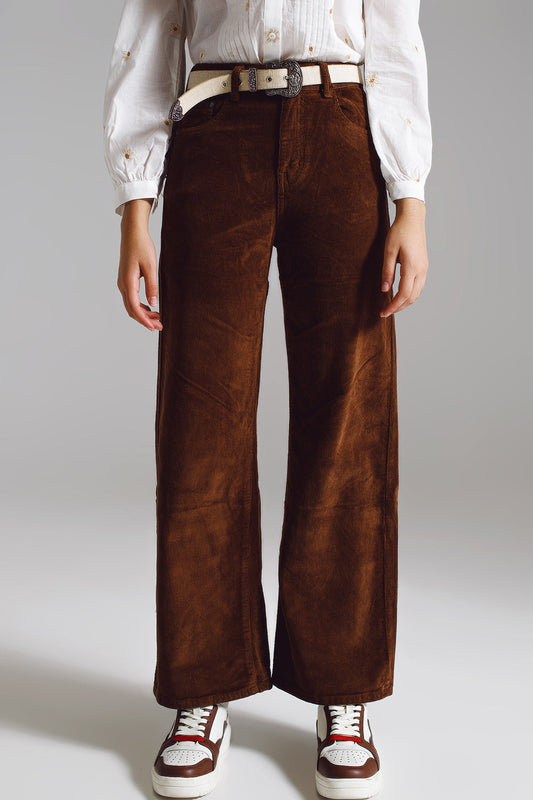 Cropped Cord Pants in Brown