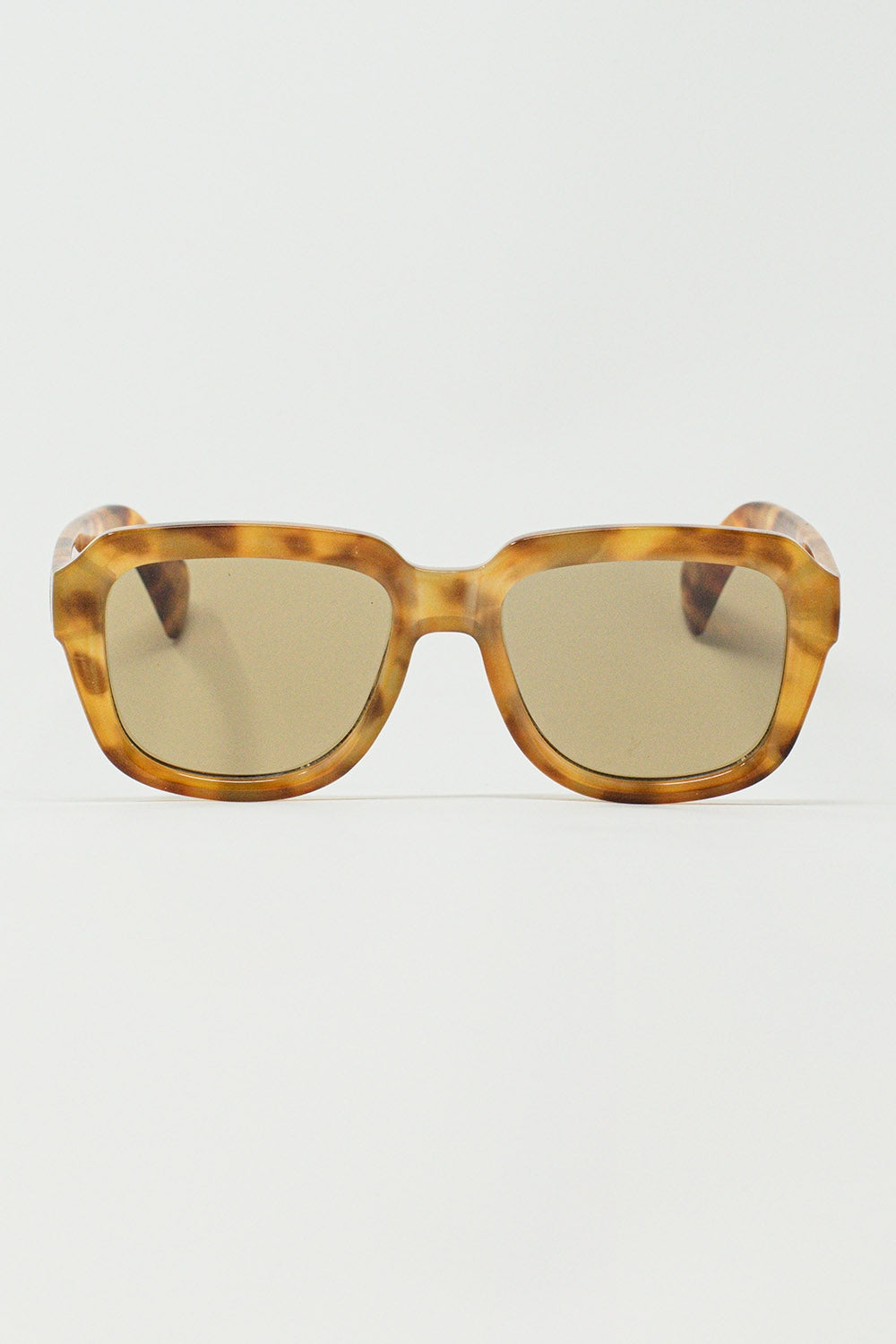 Chunky Square Sunglasses With Yellow Tinted Frame in Light Tortoise Shell