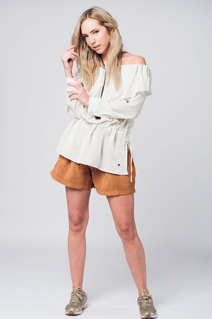 Soft Beige Blouse With Drawstring