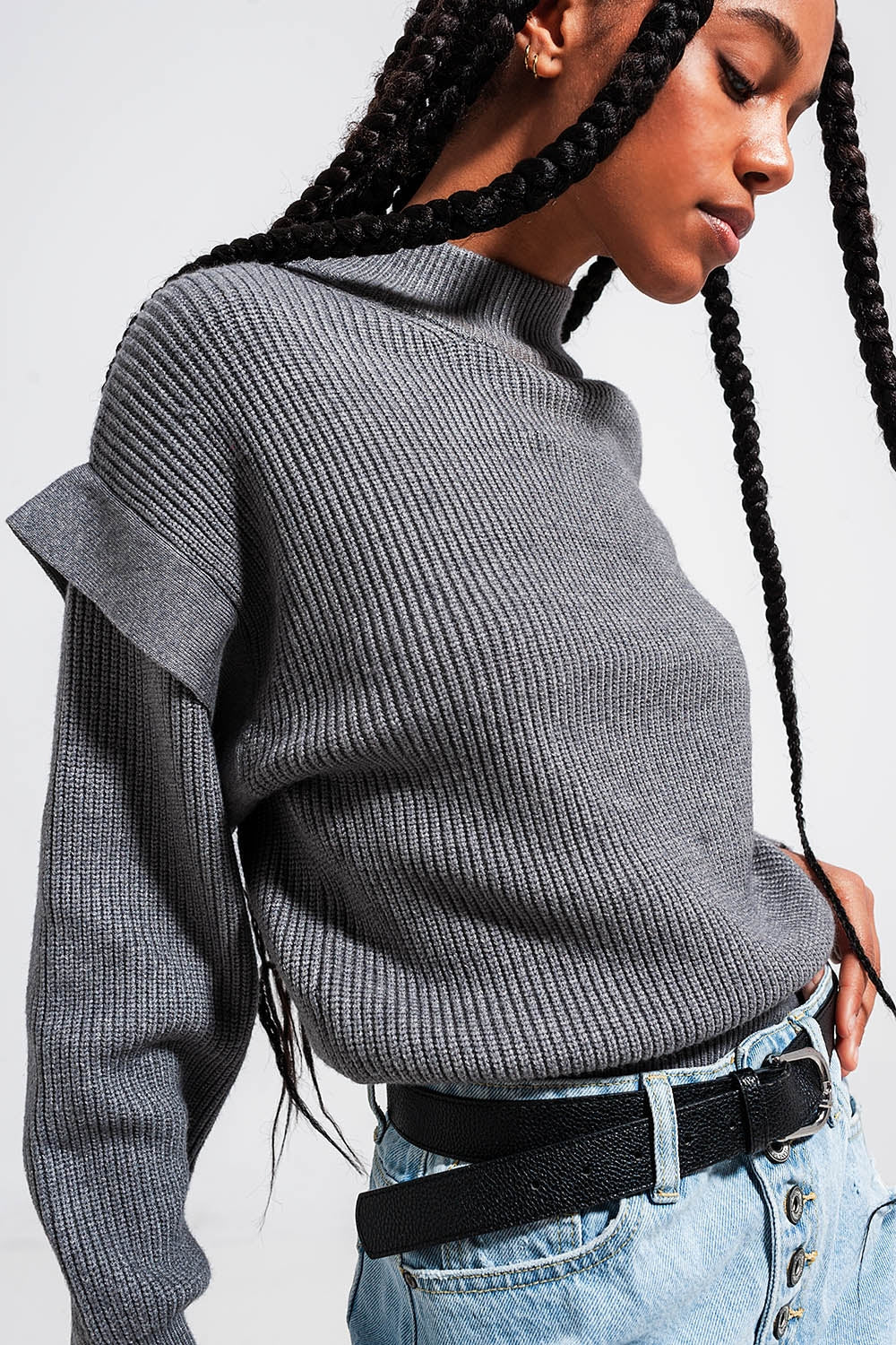 Sleeve Detail Jumper in Gray Color