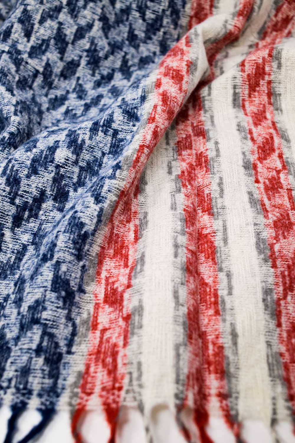 Houndstooth Style Americana Scarf in White Red and Blue