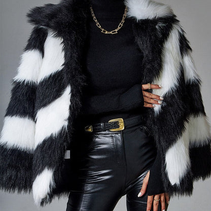 Black Faux Rabbit Fur Coat