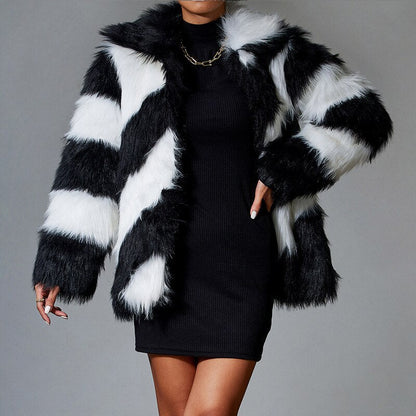 Black Faux Rabbit Fur Coat