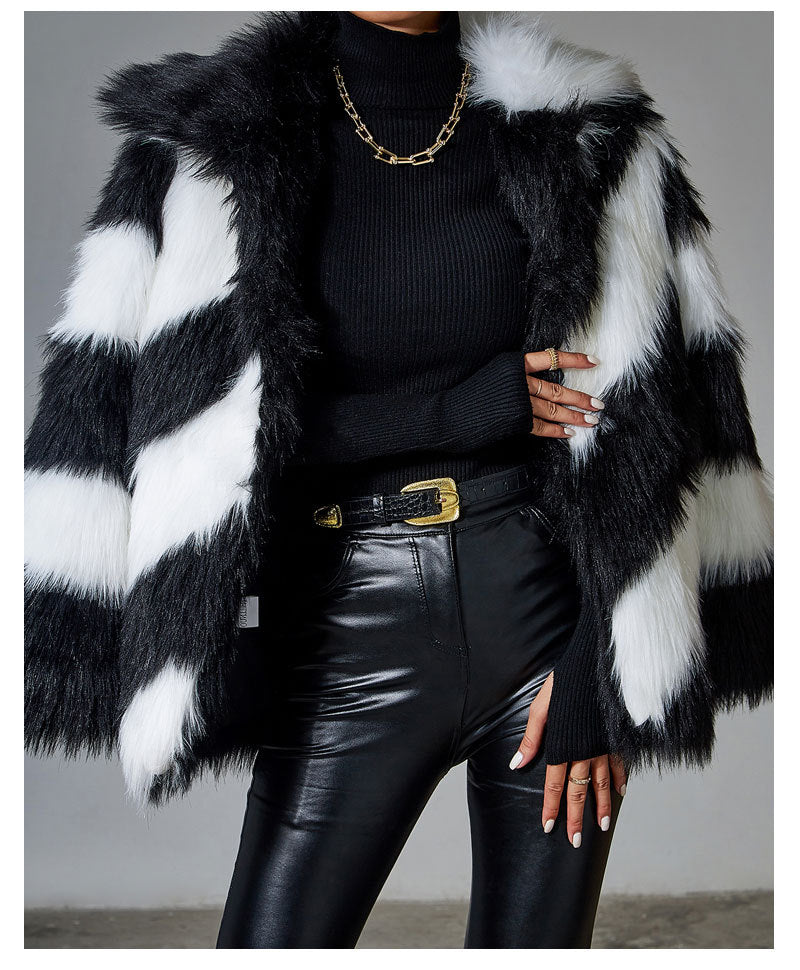 Black Faux Rabbit Fur Coat