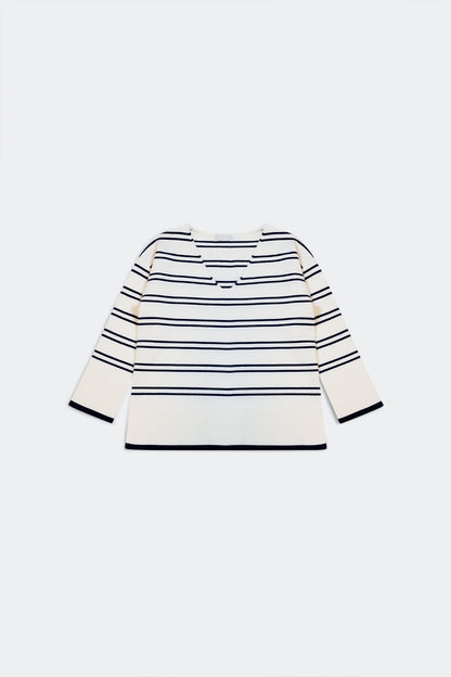 Sweater in White With Navy Stripe